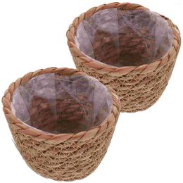 Vases 2Pcs Woven Pot Flower Storage Basket Planter For Indoor Outdoor (Random Color)