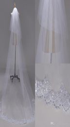 3M two Layer Lace Edge with sequins White Ivory Cathedral Wedding Veil Long Bridal Veils Cheap Wedding Accessories Veu de Noiva CP6703010