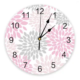 Wall Clocks Light Pink Grey Dahlia Texture Living Room Decoration Clock Art Silent Round Watch For Home Decor