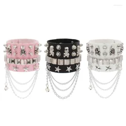 Charm Bracelets 2Piece Rock Skull Set Fashion Punk Street Dance Jewelry Multilayer Star Skeleton Rivet Wristband