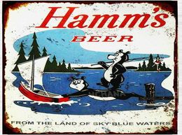 Vintage Tin Hamms Bira Ayı Balıkçı Göl Tekne Teneke Metal İşareti 8x12 inç7919118
