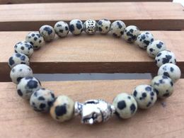 Strand 8MM DalmatianJasper Silvers Buddha Bracelet Yoga Mala Beads Sport Bracelets Natural Stone Round Bead Fashion