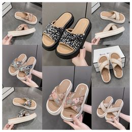 2024 new Thick soled cross strap cool slippers women white Exquisite sequin sponge cake sole one line trendy slippers size35-41