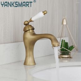 Bathroom Sink Faucets YANKSMART Antique Brass Faucet Washbasin Deck Mounted Ceramics Handles Basin And Cold Mixer Water Tap