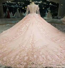 2018 winter fall snow garden V neck Ball gown long sleeves wedding dresses western hands made flowers bridal wedding gowns1145806