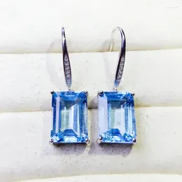 Dangle Earrings Natural Real Blue Topaz Drop Earring Rectangle Style 9.5ct 2pcs Gemstone 925 Sterling Silver Fine Jewellery J231139