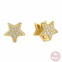 Stud Earrings Simple Double Sided Stars Hoop Sterling Silver 925 Cubic Zirconia Hypoallergenic Jewellery Gift For Women