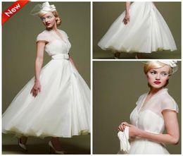 Tea Length Short African Wedding Dresses 2019 Simple V Neck White Organza A Line Arabic Bridal Gowns Cheap Plus Size vestido de no6256185