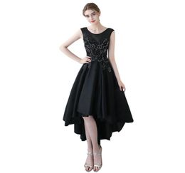 Women High Low Stain Party Dress Scoop Neck Lace Prom Party Dresses Black Short Front Long Back Homecoming Dresses vestido de fest3487687