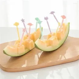 Forks Reusable Mini Fruit Fork Cute Grade Plastic Kids Cake Toothpick Bento Accessories Snack Dessert Decoration