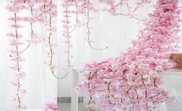 70quot 18M Artificial Cherry Blossom Hanging Vine Silk Flowers Garland Fake Plants Leaf For Home Wedding Decor 100pcslot Dec7527693