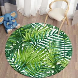 Carpets Green Tropical Printed Circular Carpet Home Living Room Bedroom Bathroom Decoration Anti Slip Washable