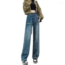 Women's Jeans Baggy For Women High Waisted Button Y2K Straight Wide Leg Denim Pants Western Casual Streetwear Blue Big Size