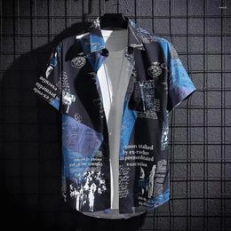 Men's Casual Shirts Breathable Men Shirt Tropical Style With Letter Print Ice Silk Fabric Quick Dry Technology For Vacation Beach Top