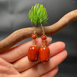 Dangle Earrings Natural Green Red Jade Gem Beads Hook Earring Retro Style Charming Drop For Women Trendy Gift Jewelry