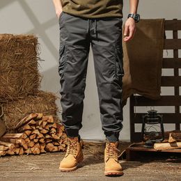 Spring and Autumn Water Washed Casual Pants Men's Hooded Zipper Work Pants Men's Multi Pocket Pants Sports Pants Cotton Elastic Pants