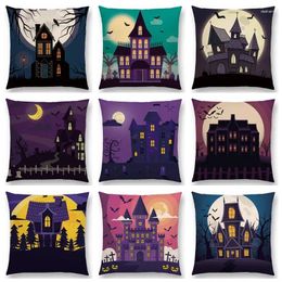 Pillow Happy Halloween Scary Night Haunted House Vampire Castle Full Moon Bat Pumpkin Dark Cover Sofa Throw Nice Case