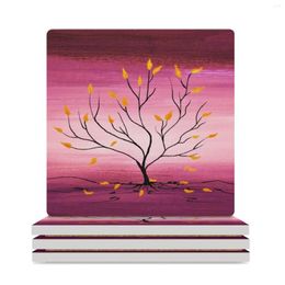 Table Mats Tree Of Life Gold Leaf In Pink Painting Acrylic Picture Ceramic Coasters (Square) Drinks Slate