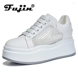 Casual Shoes Fujin 7.5cm Synthetic Platform Wedge Flats Air Mesh Chunky Sneaker Leather Comfy High Brand Spring Lace Up Summer