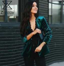 ZZOUX Women Blazer Velvet Blazer Coat Single Breasted Long Sleeve Ladies Black Blazer Jacket Fashion Women039s Slim Suit Jacke2997286