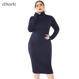 Knit Dress Plus Size Women Autumn Winter Dress Turtleneck Sweater Dress High Quality Dark Blue Office Daily Dress LMT-8006 240407