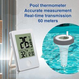 Clocks Digital Wireless Floating Pool Thermometer with Time Clock Indoor/Outdoor Swimming Pool Bath Water Spas Aquariums Remote Observe