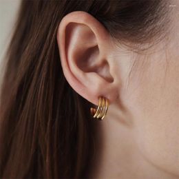 Hoop Earrings Gold Color Punk Layered For Women Stainless Steel Circle Round Heavy Bold Chunky Rock Jewelry