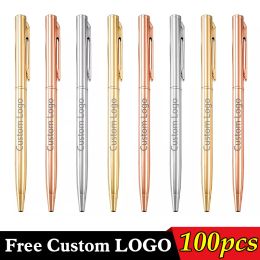 Pens 100pcs Metal Advertising Ballpoint Pen Teacher Gift Pen Business Office Signature Pen Custom Logo Student Stationery Wholesale