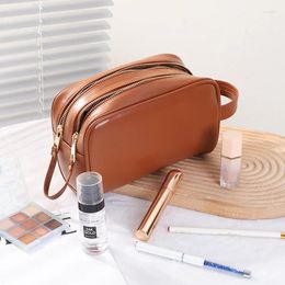 Cosmetic Bags 2024 Unisex Makeup Bag Fashion High Quality Leather Travel Storage Solid Color Versatile Large Capacity Portable Handbag