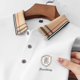 Highend Summer Mens Shortsleeved Business Casual Trendy Lapel Polo Shirt Solid Colour Embroidered Design Top Fashion 240410