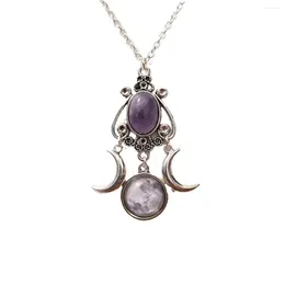 Pendant Necklaces Triple Moon Goddess Necklace Amethyst Jewellery Retro Creative Personalised Alloy