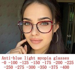 Sunglasses Finished Myopia Glasses Women Cat Eye Eyeglasses Metal Frame Vintage Designer Fashion AntiBlue Light Prescription NX2482854