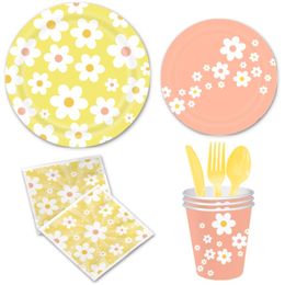 Small Daisies Children's Birthday Party Disposable Tableware Set Tablecloth Paper Cups Cupcakes Decorated Baby Bath Products
