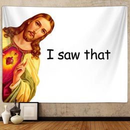 Tapestries Jesus Tapestry Christ I Saw That Wall Hanging Christmas Aesthetic Black White Funny Words