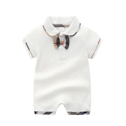 Summer Baby Boys Girls Short Sleeve Rompers With Bowtie Infant Cotton TurnDown Collar Jumpsuits Toddler Breathable Onesies Kids C1793520