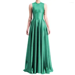 Casual Dresses Elegant O-necl Sleeveless Vinyl PVC Leather Maxi Pleated Dress Women Cocktail Party Hight Waist Floor-length Evening Wear