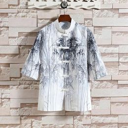 Men's Casual Shirts Chinese Style For Men Clothing Vintage Blouse Luxury Shirt Tops Mens Clothes Top Things In Work Wear 2024