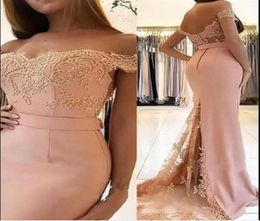 2022 Peach Pink Lace Evening Prom Dresses Mermaid Off The Shoulder Embroidered Special Occasion Dress Girls Formal Party Robes3817890