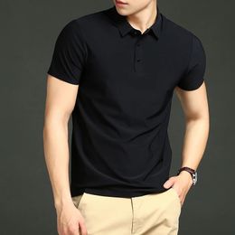 Summer Mens Short Sleeve T-shirt Cool and Breathable Polo Shirts Solid Colour Ice Silk Loose T-Shirt Men Golf Polo Shirts 240407