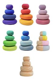 Children Wooden Rainbow Flat Stone Stacking Game Building Block Kids Creative Educational Toys LJ2011148600255