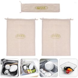 Plates 3 Pcs French Toast Bread Bag Loaf Pouches Reusable Linen Bags Drawstring Storage