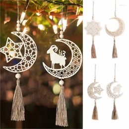 Party Decoration EID Decorations Wooden Hanging Pendants Tassel Moon Shape Ornament Happy Sign For Home Decor