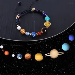 Strand Galaxy Solar System Bracelet Nine Planets Stars Earth Moon Natural Stone Bracelets Hand Weave Wax Rope Couple Jewelry