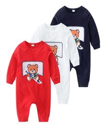 New Newborn cartoon bear printed long sleeve jumpsuits baby kids cotton romper brand designer kids clothes A23411331803