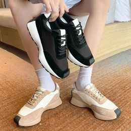 Casual Shoes Fashion Women's 2024 Spring And Autumn Leather Leisure Sports Square Head Dad