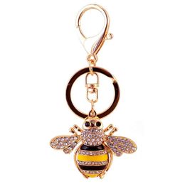 Keychains Creative lovely crystal inlaid with diamond bee car key chain women039s bag accessories metal pendant9216903