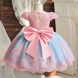 Toddler Baby Girls Lace Dresses Backless Wedding Ball Gowns Embroidery Elegant Ceremony Costumes Birthday Party Princess Dress 240413