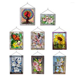 Decorative Figurines Stained Glass Window Ings Panel Gorgeous Flowers With Chain - Art Style