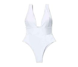 Deep V White Plunging Thong Bathing Suit Women One Piece Swimsuit Bodysuit5837329