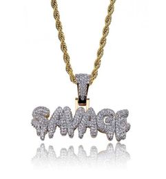 Men Iced Out SAVAGE Letters Pendant Necklace Gold Colour Plated Micro Pave Cubic Zircon Hip Hop Jewelry2248172